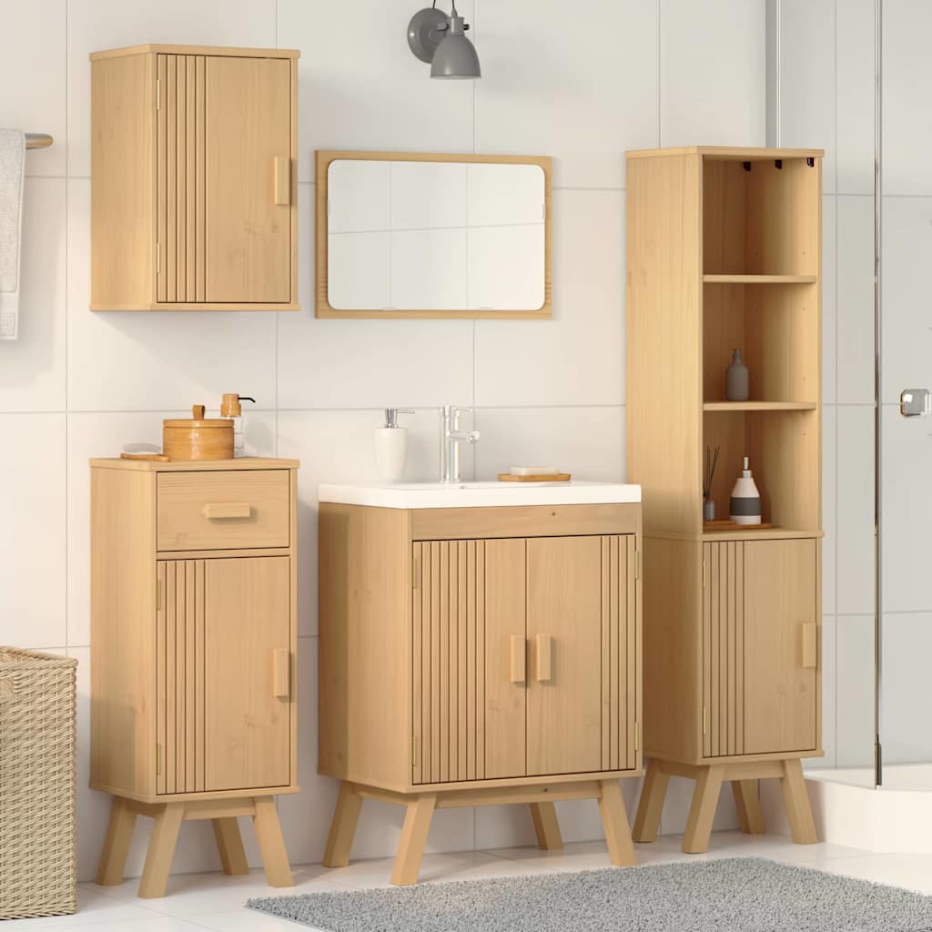 Badeværelsessæt 4 Pcs Brun 114 X 43 X 73.5 Cm Massivt Fyrretræ - Billede 4