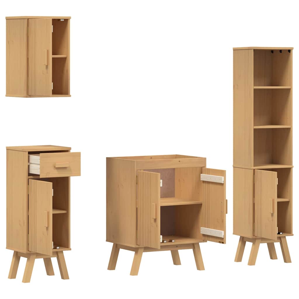Badeværelsessæt 4 Pcs Brun 114 X 43 X 73.5 Cm Massivt Fyrretræ - Billede 5