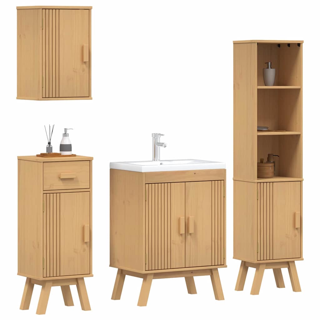 Badeværelsessæt 4 Pcs Brun 114 X 43 X 73.5 Cm Massivt Fyrretræ - Billede 3