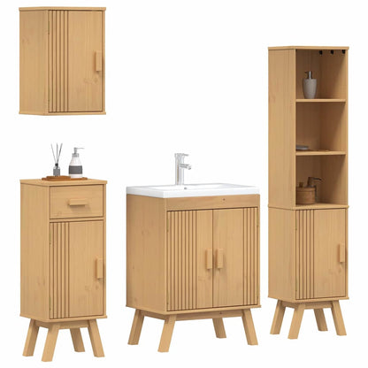 Badeværelsessæt 4 Pcs Brun 114 X 43 X 73.5 Cm Massivt Fyrretræ - Billede 3