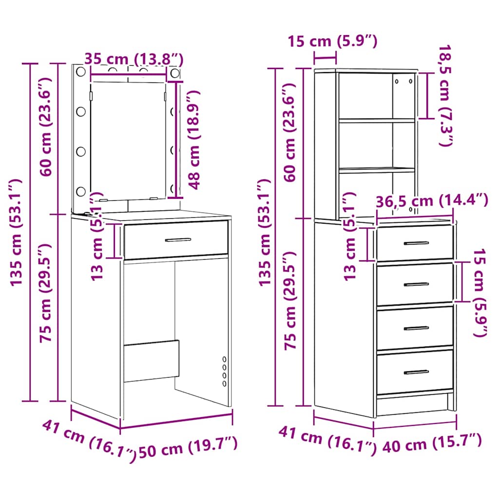Klædeskab 2 Stk. 50 X 41 X 135 Cm Konstrueret Træ - Billede 15