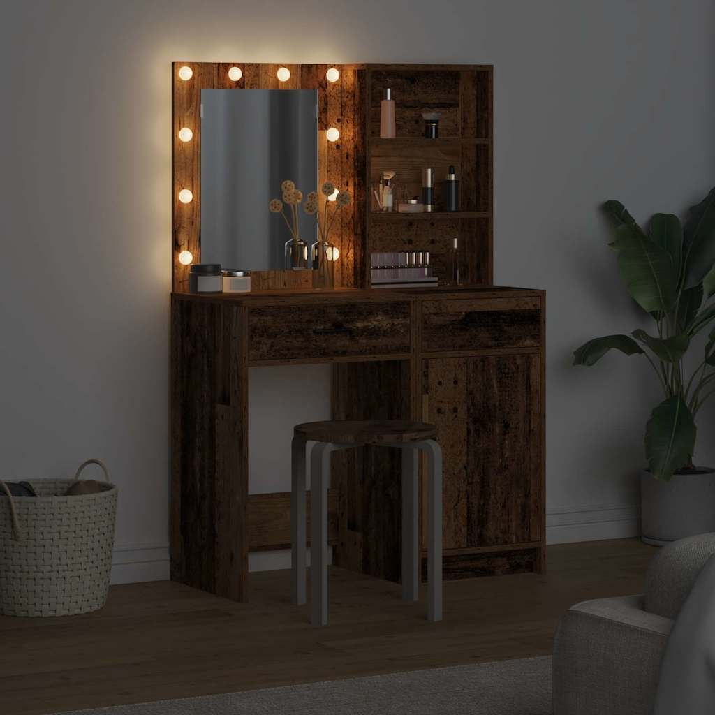 Makeupbord Sæt Med Skuffe 2 Pcs Gammelt Træ 50 X 41 X 135 Cm - Billede 4