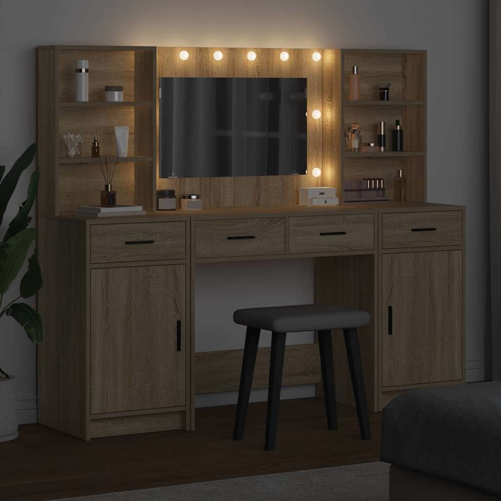 Makeupbord Sæt Med Skuffe 3 Pcs Sonoma Eg 78.5 X 41 X 135 Cm - Billede 4