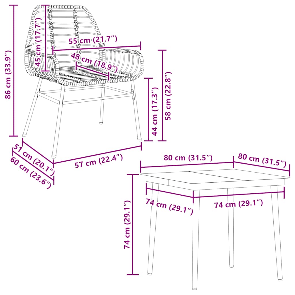5 Dele Spisebordssæt Til Haven M. Hynder Polyrattan Glas Sort