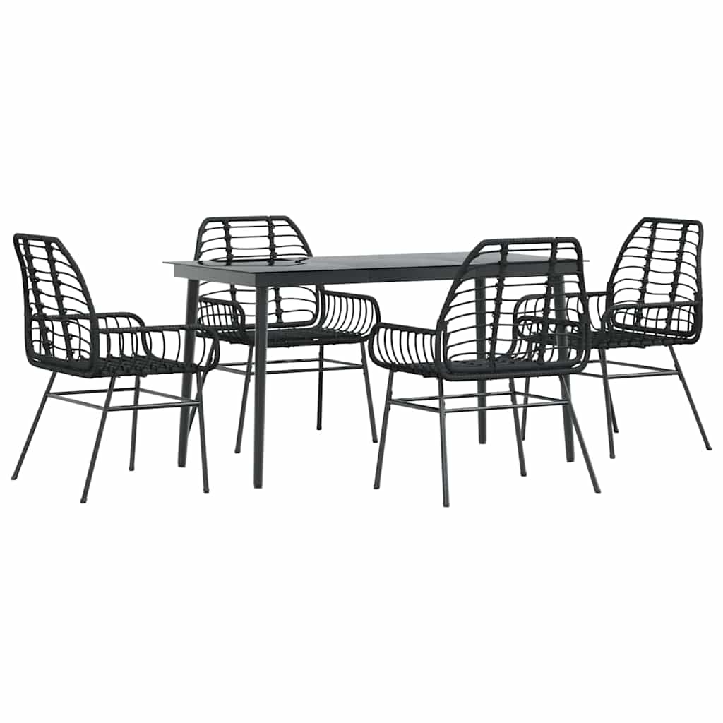 5 Dele Spisebordssæt Til Haven M. Hynder Polyrattan Glas Sort