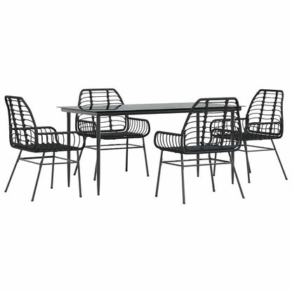 5 Dele Spisebordssæt Til Haven M. Hynder Polyrattan Glas Sort