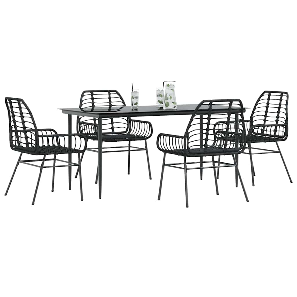 5 Dele Spisebordssæt Til Haven M. Hynder Polyrattan Glas Sort