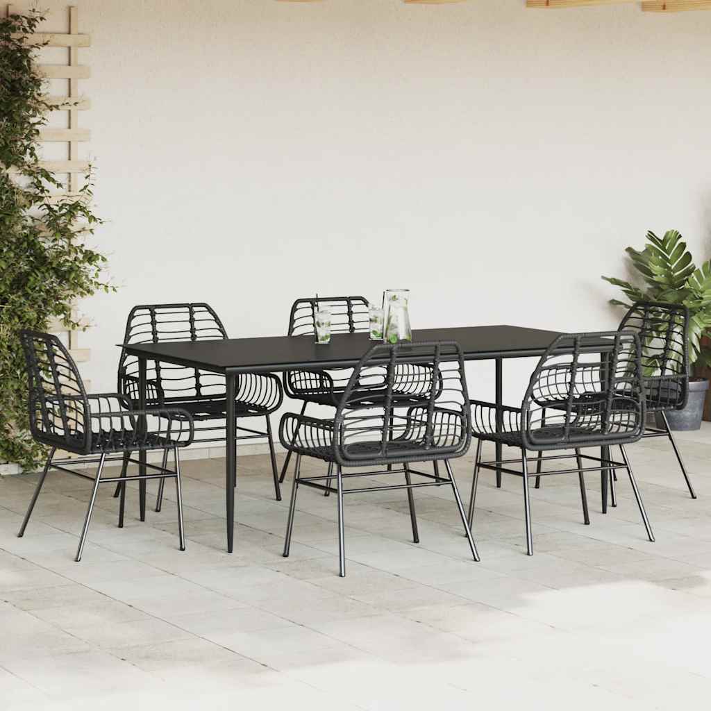 5 Dele Spisebordssæt Til Haven M. Hynder Polyrattan Glas Sort