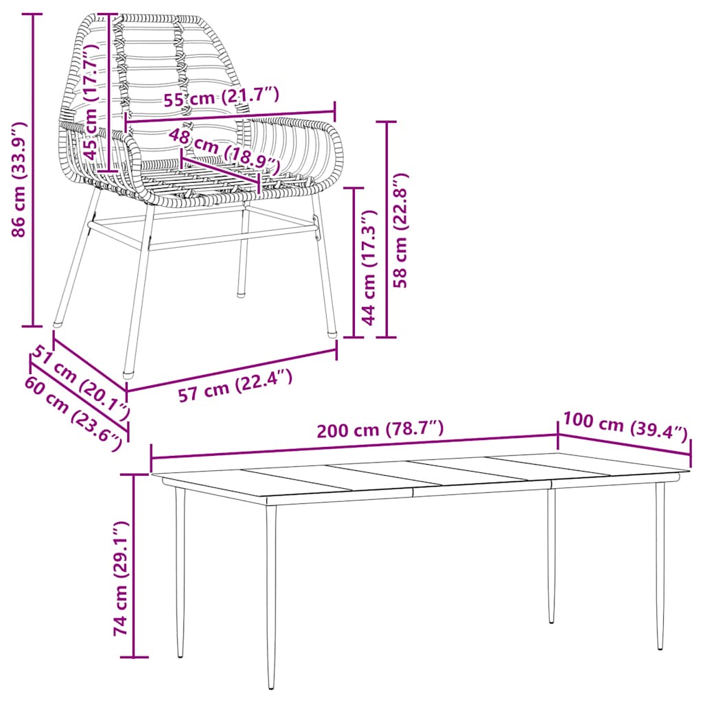 5 Dele Spisebordssæt Til Haven M. Hynder Polyrattan Glas Sort