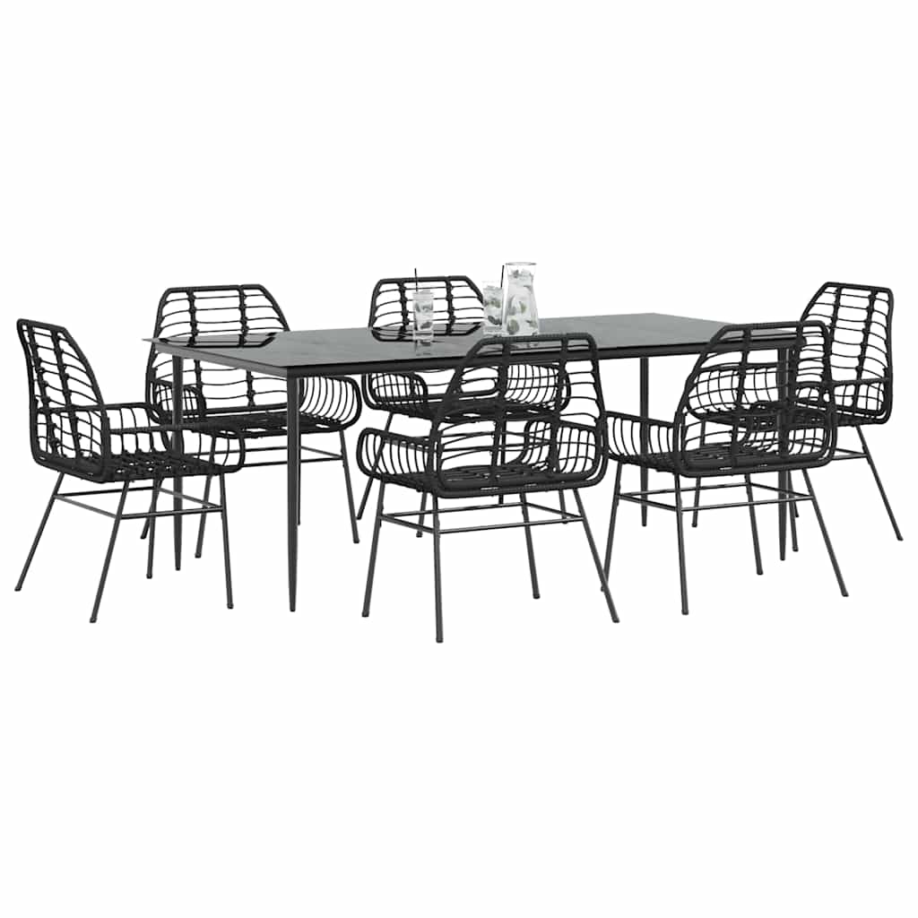 5 Dele Spisebordssæt Til Haven M. Hynder Polyrattan Glas Sort