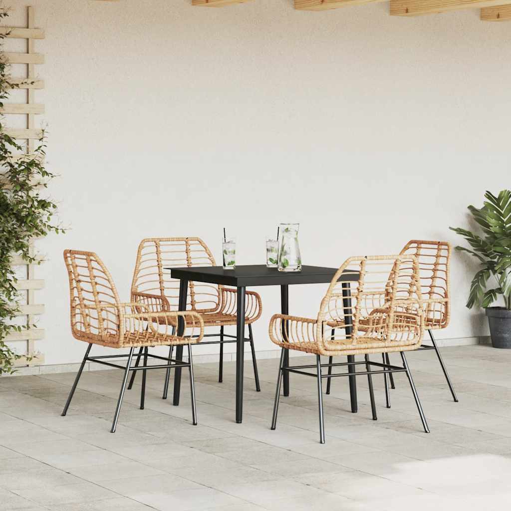 5 Dele Spisebordssæt Til Haven Polyrattan Glas - Billede 3