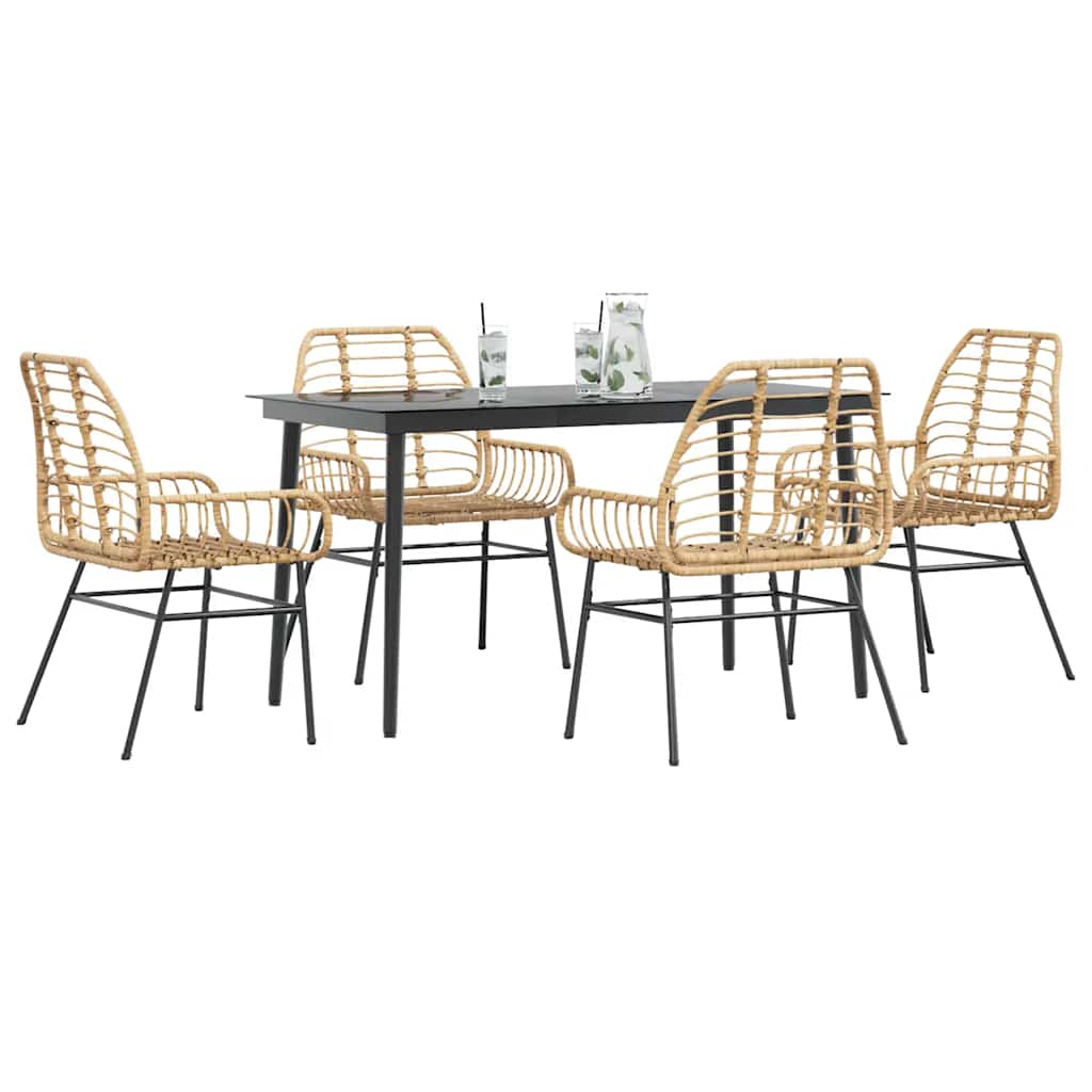 5 Dele Spisebordssæt Til Haven Polyrattan Glas - Variant 3334445