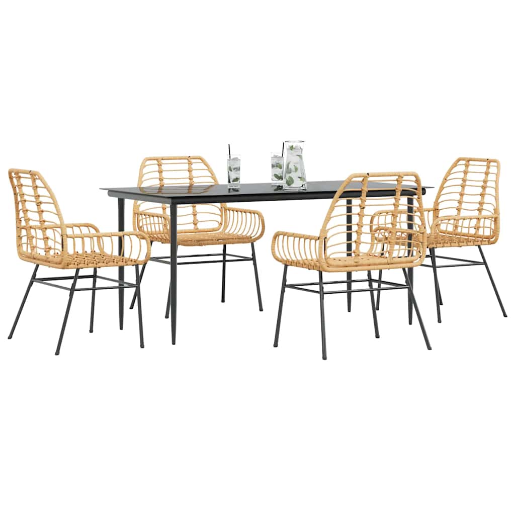 5 Dele Spisebordssæt Til Haven Polyrattan Glas - Variant 3334446