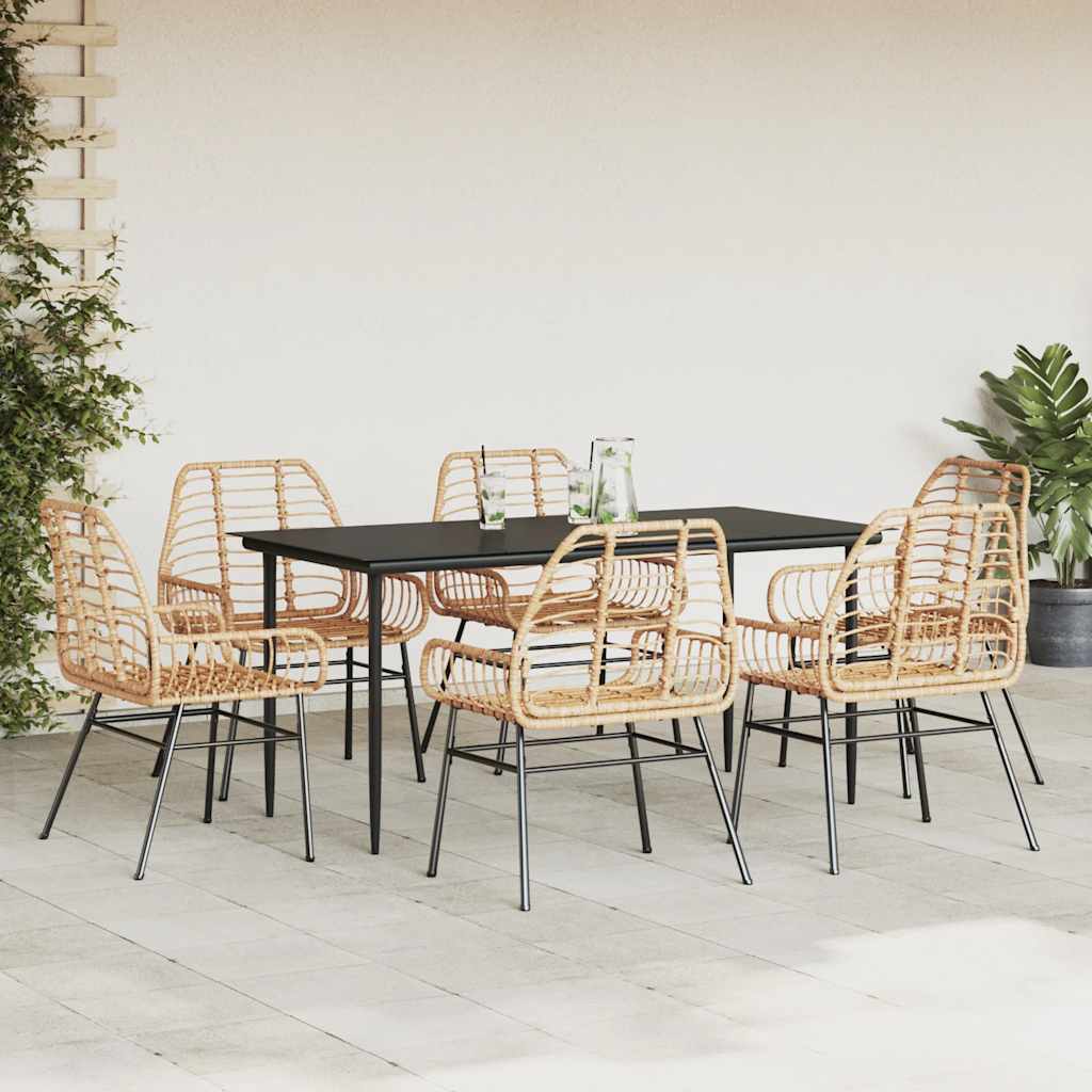 7 Dele Spisebordssæt Til Haven Polyrattan Glas - Billede 3