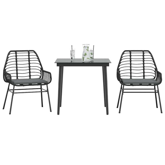 5 Dele Spisebordssæt Til Haven M. Hynder Polyrattan Glas Sort