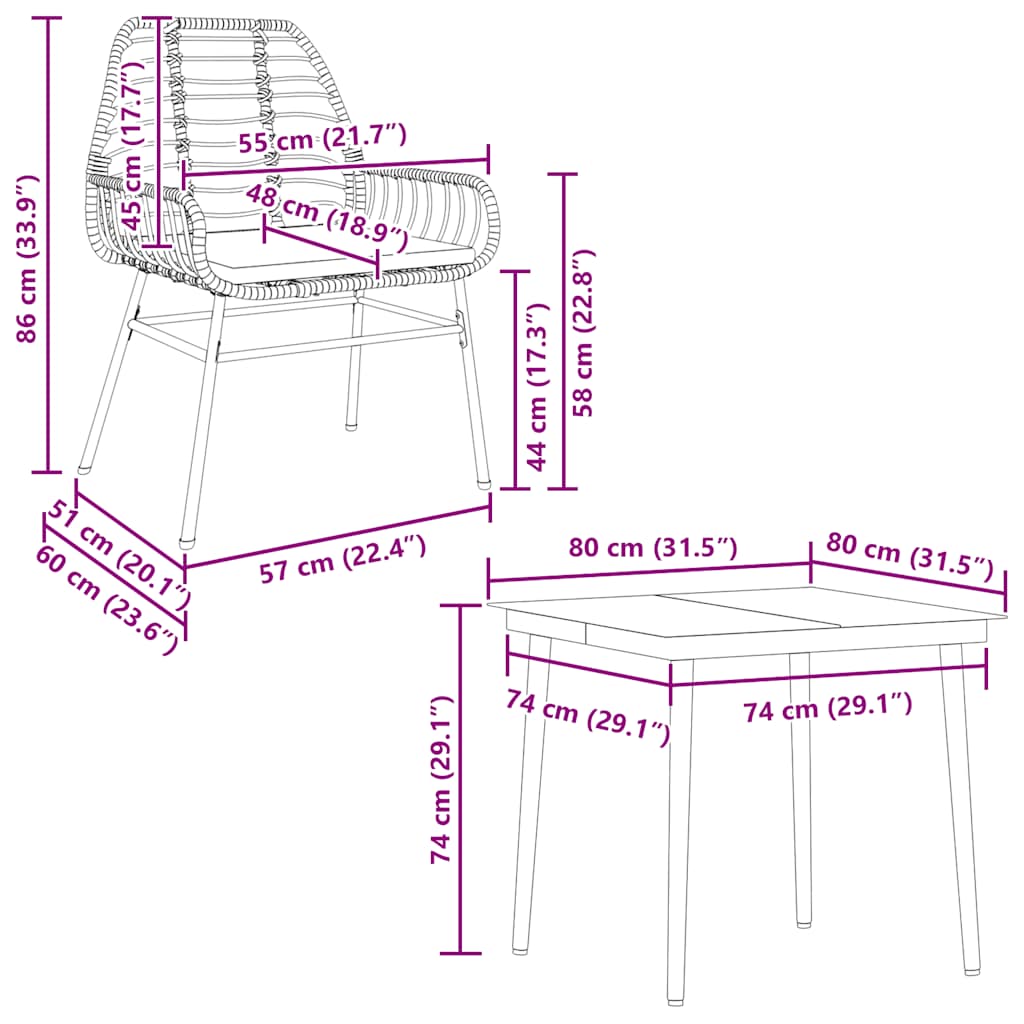 5 Dele Spisebordssæt Til Haven M. Hynder Polyrattan Glas Sort