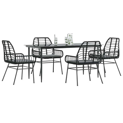 5 Dele Spisebordssæt Til Haven M. Hynder Polyrattan Glas Sort