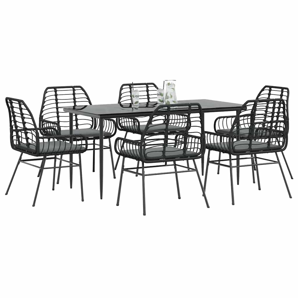 5 Dele Spisebordssæt Til Haven M. Hynder Polyrattan Glas Sort