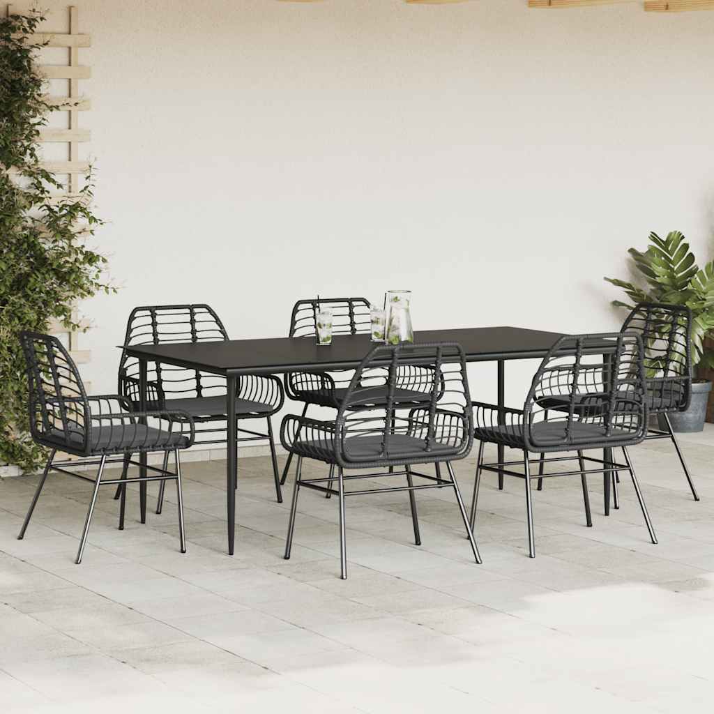 5 Dele Spisebordssæt Til Haven M. Hynder Polyrattan Glas Sort