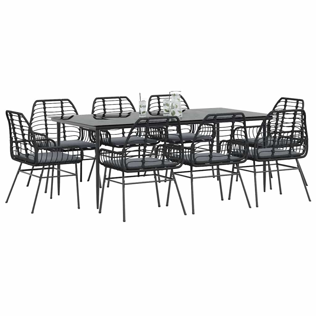 5 Dele Spisebordssæt Til Haven M. Hynder Polyrattan Glas Sort