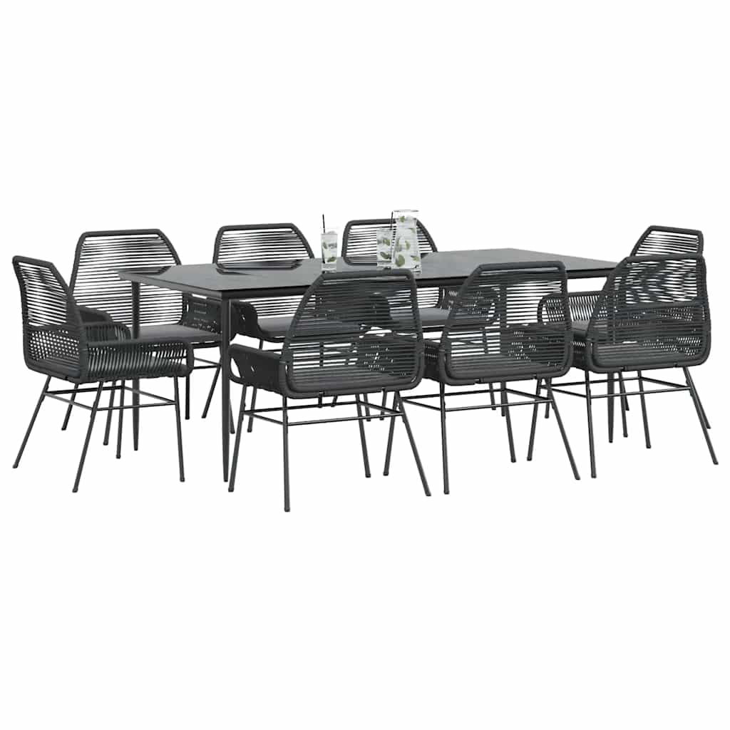 9 Dele Spisebordssæt Til Haven Med Hynder Polyrattan Glas