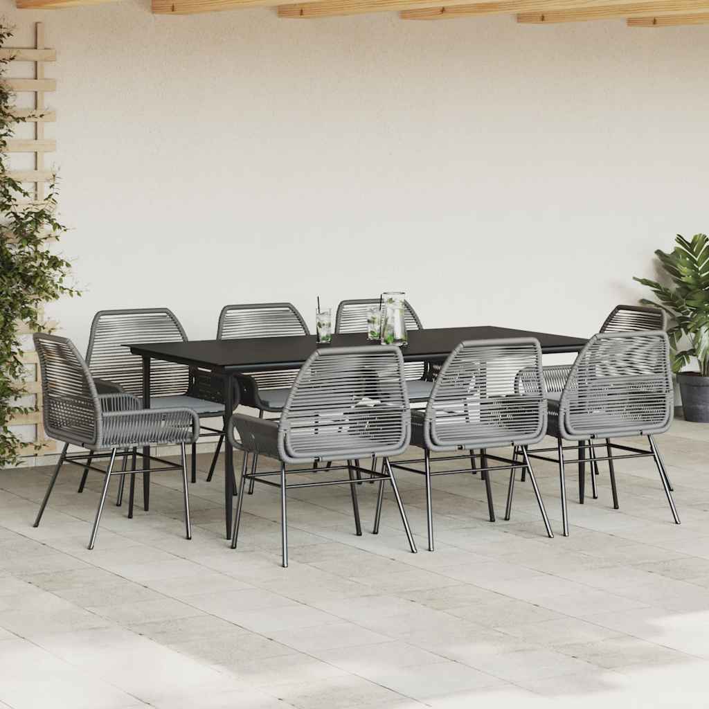 9 Dele Spisebordssæt Til Haven Med Hynder Polyrattan Glas