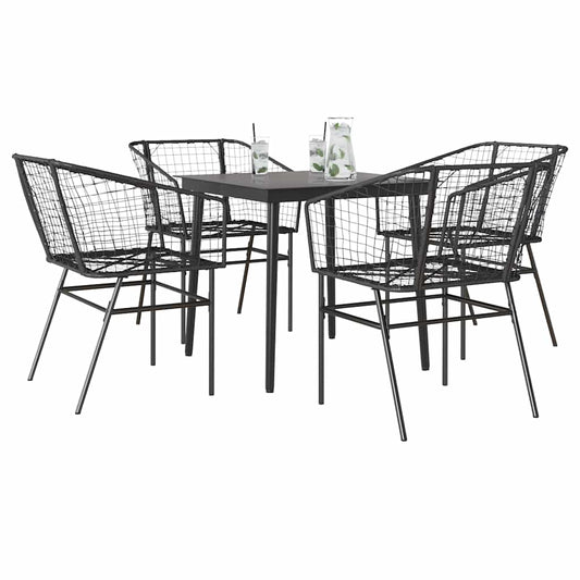 5 Dele Spisebordssæt Til Haven M. Hynder Polyrattan Glas Sort