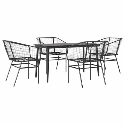 5 Dele Spisebordssæt Til Haven M. Hynder Polyrattan Glas Sort
