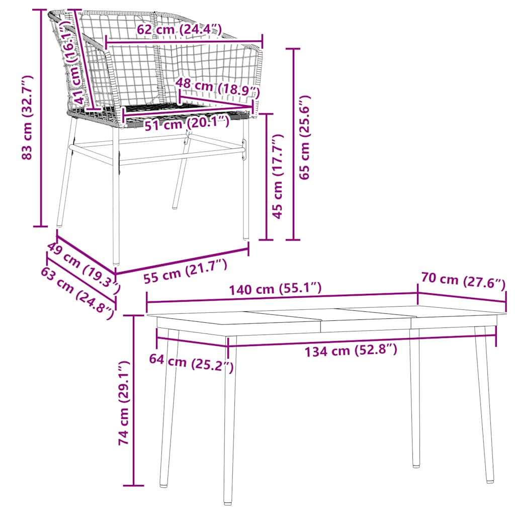 5 Dele Spisebordssæt Til Haven M. Hynder Polyrattan Glas Sort