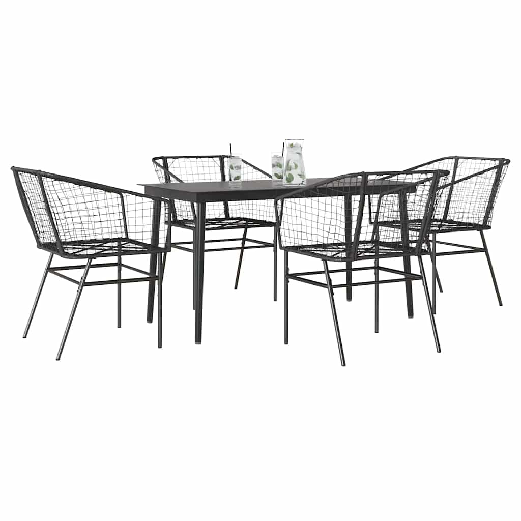 5 Dele Spisebordssæt Til Haven M. Hynder Polyrattan Glas Sort