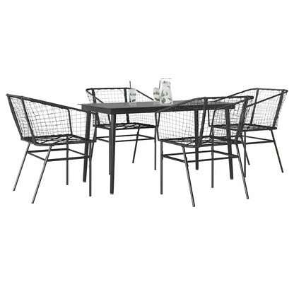 5 Dele Spisebordssæt Til Haven M. Hynder Polyrattan Glas Sort