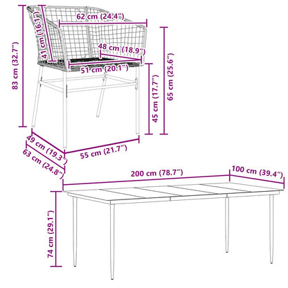 5 Dele Spisebordssæt Til Haven M. Hynder Polyrattan Glas Sort