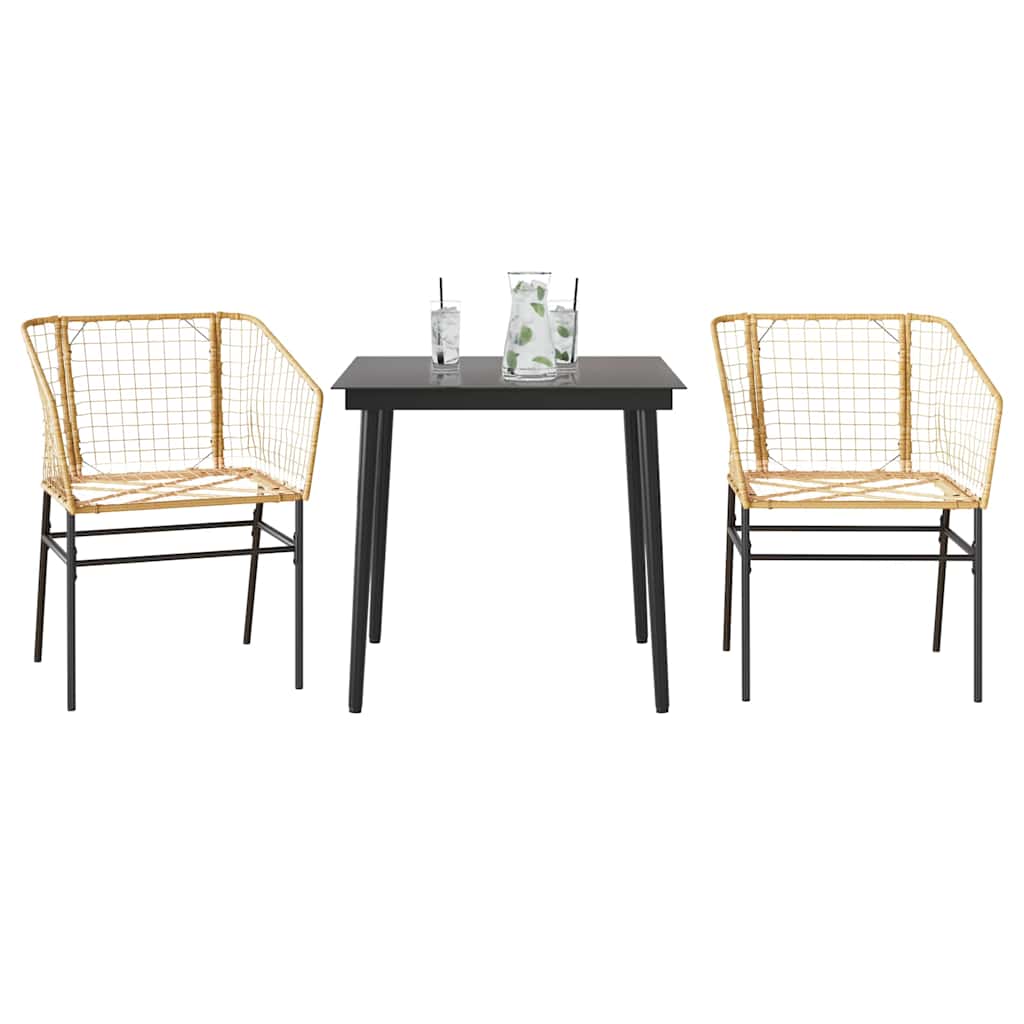 3 Dele Spisebordssæt Til Haven Polyrattan Glas - Billede 2