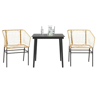 3 Dele Spisebordssæt Til Haven Polyrattan Glas - Billede 2