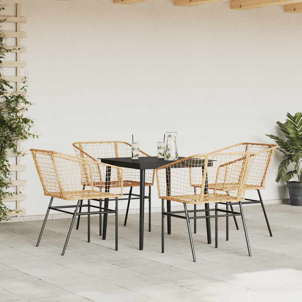5 Dele Spisebordssæt Til Haven M. Hynder Polyrattan Glas Brun