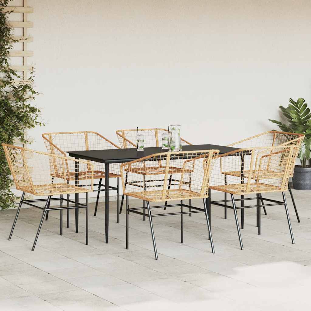 7 Dele Spisebordssæt Til Haven Polyrattan Glas - Billede 3