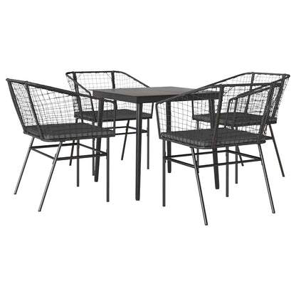 5 Dele Spisebordssæt Til Haven M. Hynder Polyrattan Glas Sort