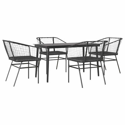 5 Dele Spisebordssæt Til Haven M. Hynder Polyrattan Glas Sort