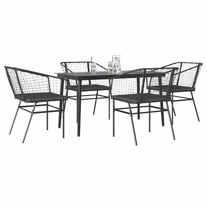 5 Dele Spisebordssæt Til Haven M. Hynder Polyrattan Glas Sort