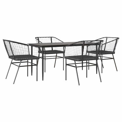 5 Dele Spisebordssæt Til Haven M. Hynder Polyrattan Glas Sort