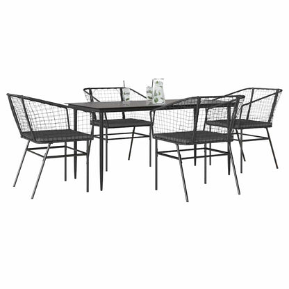 5 Dele Spisebordssæt Til Haven M. Hynder Polyrattan Glas Sort