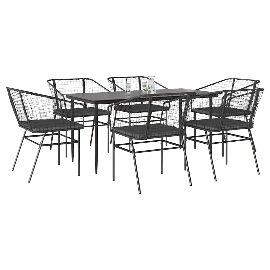 5 Dele Spisebordssæt Til Haven M. Hynder Polyrattan Glas Sort