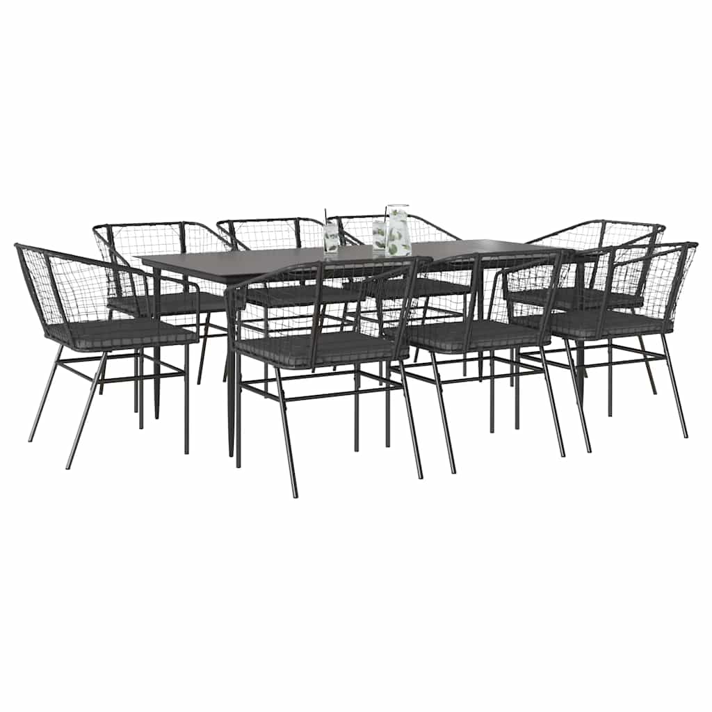 5 Dele Spisebordssæt Til Haven M. Hynder Polyrattan Glas Sort