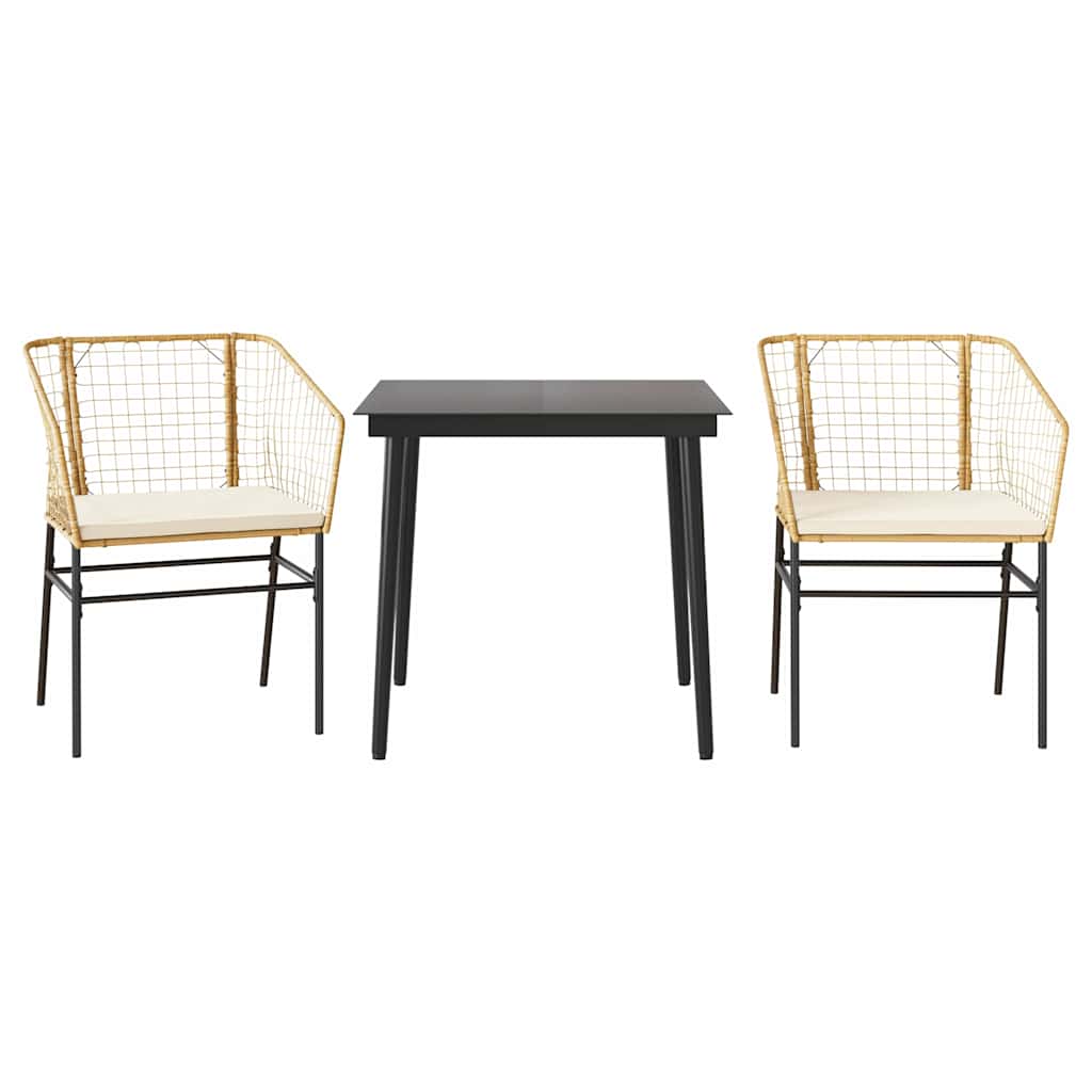 3 Dele Spisebordssæt Til Haven M. Hynder Polyrattan Glas - Billede 2