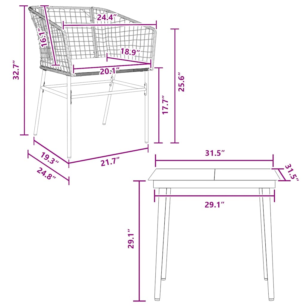 3 Dele Spisebordssæt Til Haven M. Hynder Polyrattan Glas - Billede 10