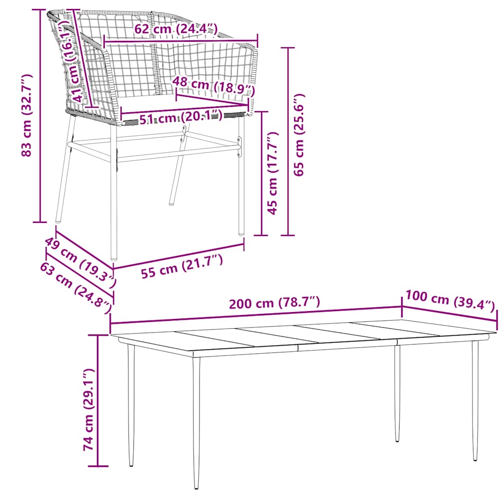 5 Dele Spisebordssæt Til Haven M. Hynder Polyrattan Glas Brun