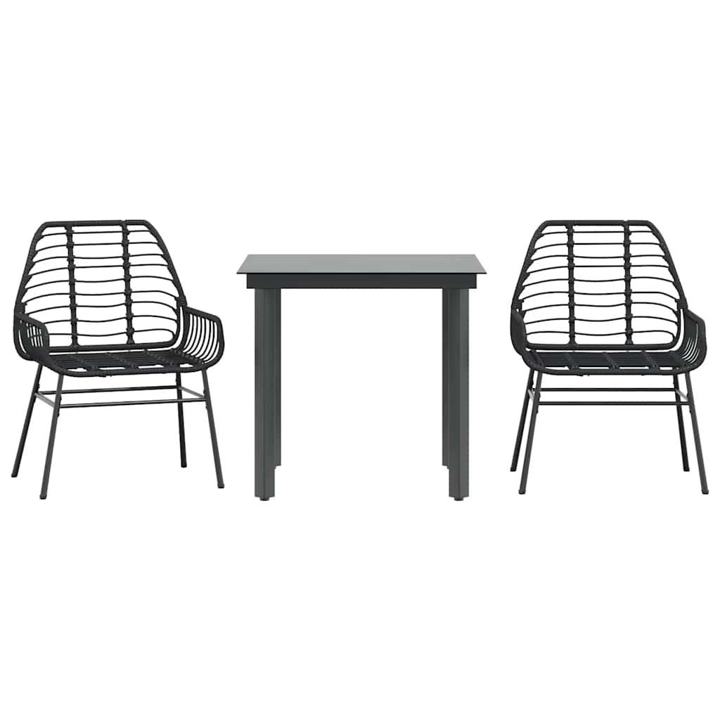 3 Dele Spisebordssæt til Haven Polyrattan Glas Sort - billede 2