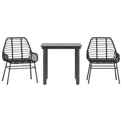 3 Dele Spisebordssæt til Haven Polyrattan Glas Sort - billede 2