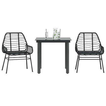 3 Dele Spisebordssæt til Haven Polyrattan Glas Sort - hovedbillede