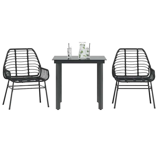 3 Dele Spisebordssæt til Haven Polyrattan Glas Sort - hovedbillede